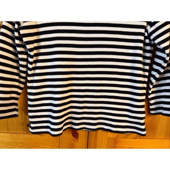 Lauren Ralph Lauren Women’s 3/4 Sleeve Back White Striped Shirt Size Medium (712 - Picture 3 of 6